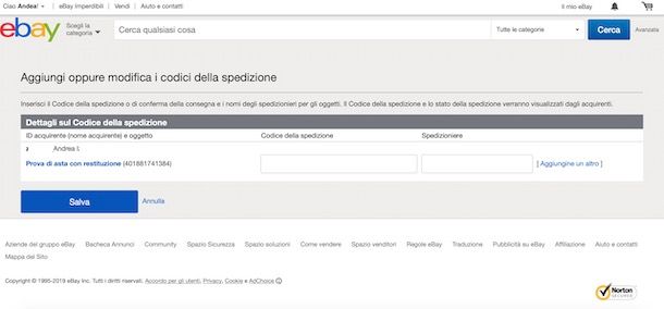 Spedire un pacco eBay