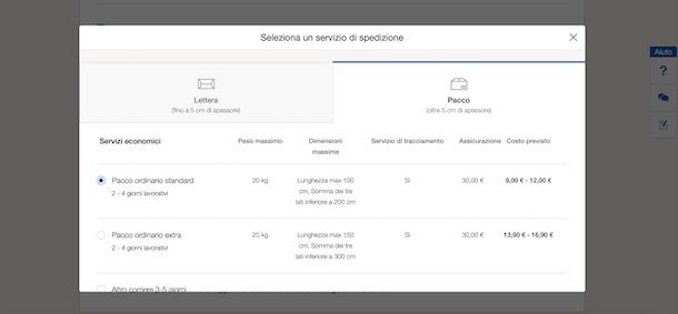 Tipologia spedizione eBay