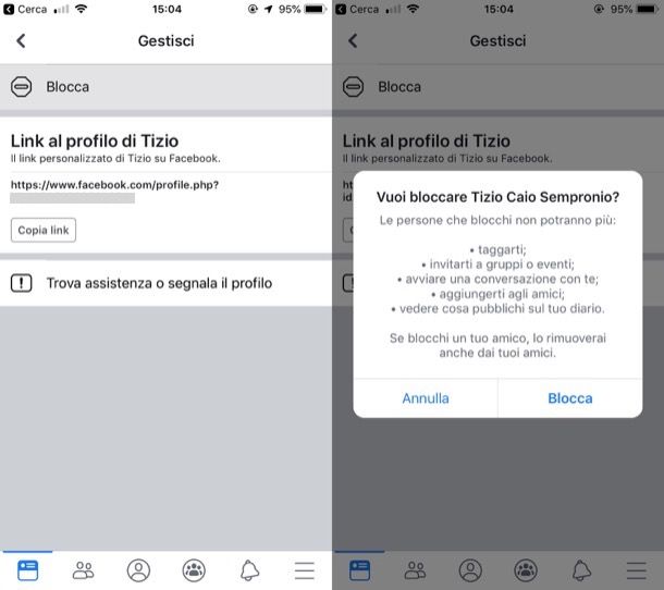 Bloccare su Facebook da mobile