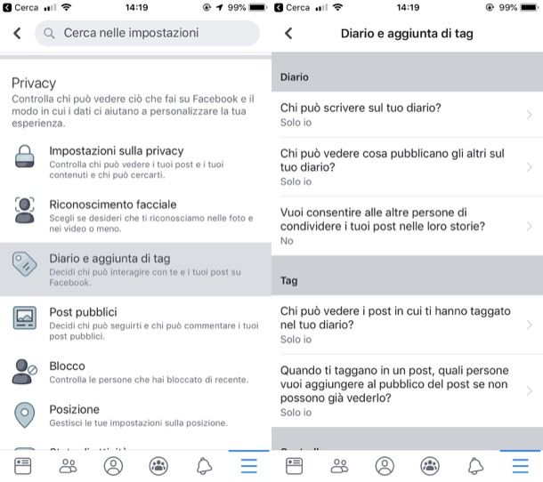 Diario e aggiunta di tag