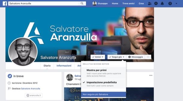 Smettere di seguire una persona su Facebook da computer