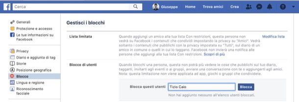 Bloccare una persona su Facebook da computer