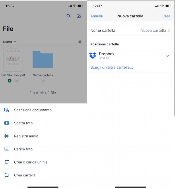 Creare una cartella su Dropbox