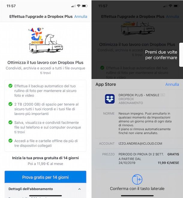 Come attivare Dropbox Plus da iPhone