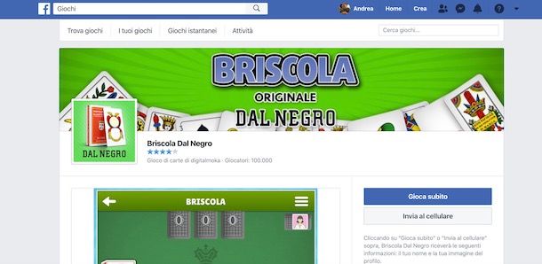 Giocare a briscola su Facebook