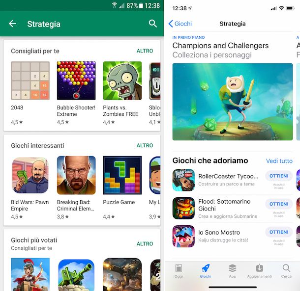 Screenshot dei giochi di strategia su Play Store e App Store