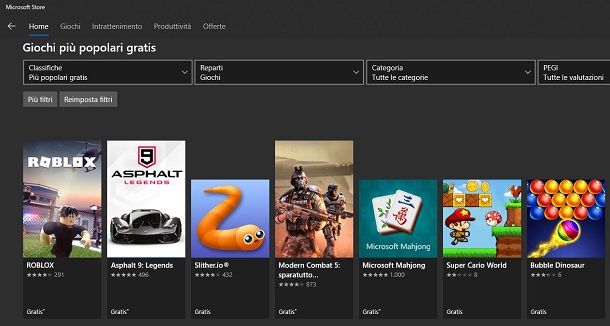 Scaricare giochi gratis dal Microsoft Store