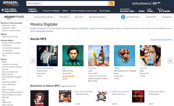 Store Amazon musica digitale