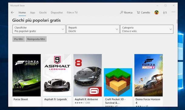 Giochi auto Microsoft Store