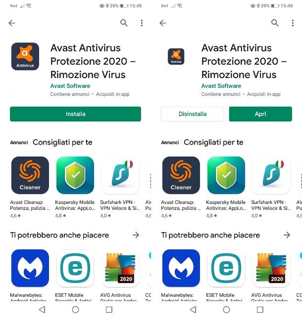 Installazione Avast Antivirus su Android