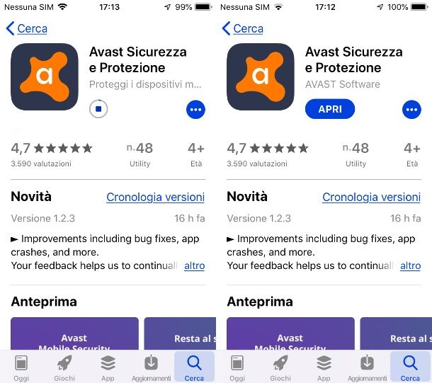 Installazione Avast Antivirus su iPhone