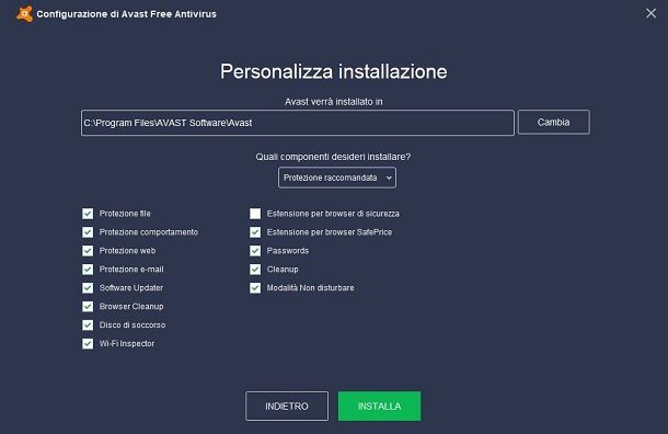 Installazione personalizzata Avast Antivirus su Windows