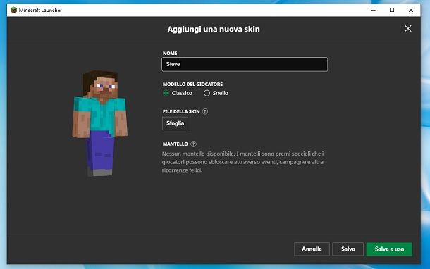 Caricare skin Minecraft Java