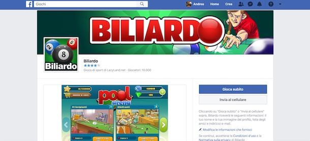 Giocare a biliardo su Facebook