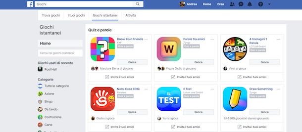 Giochi di quiz su Facebook