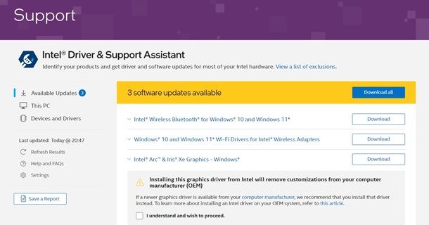 Intel Driver Support Assistant: download automatico dei driver