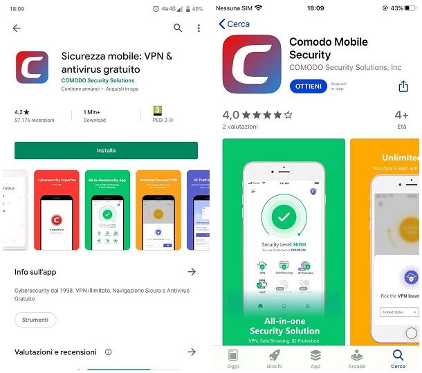 App di COMODO Antivirus Android e iOS