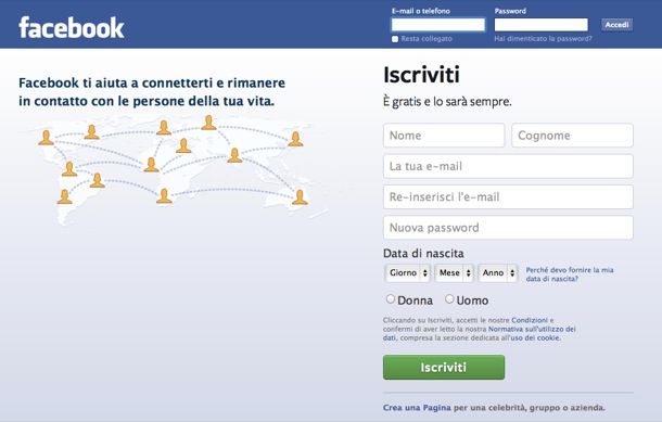 Registrazione Facebook