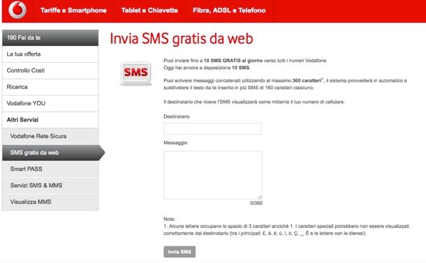 SMS gratis Vodafone