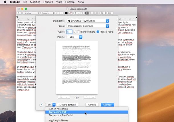 Stampante virtuale PDF Mac