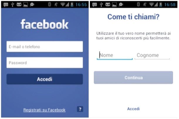 Iscrizione Facebook