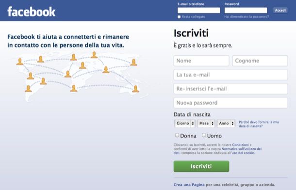 Iscrizione a Facebook