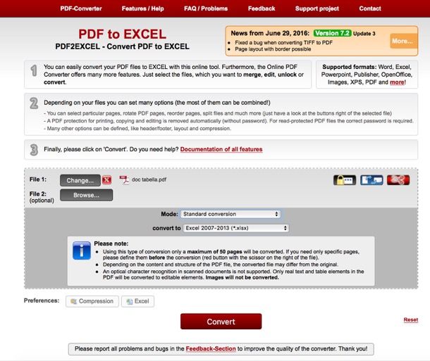 Convertire PDF in Excel