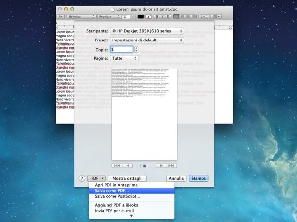 Convertire in PDF su Mac