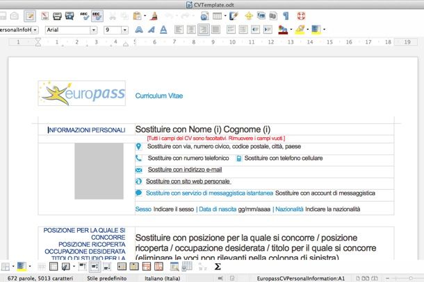 modello curriculum vitae file word