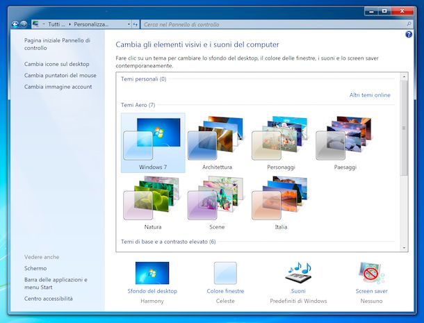 Temi predefiniti Windows 7