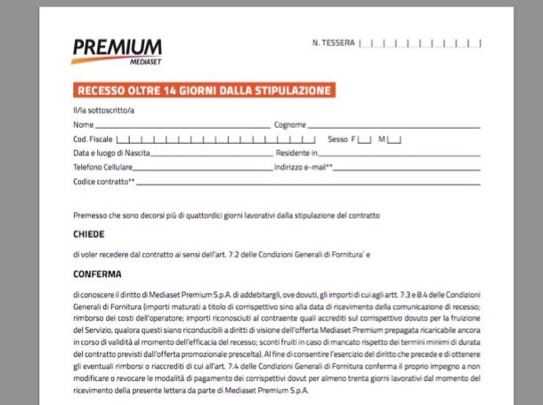 Modulo disdetta Premium