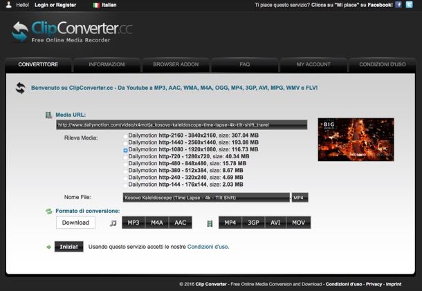 o convertire un video di youtube dailymotion