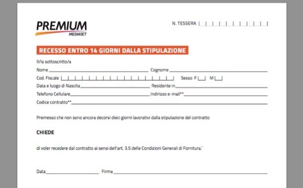 Modulo disdetta Premium