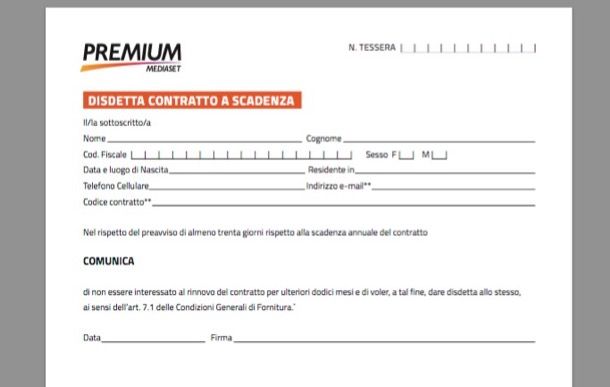 Modulo disdetta Premium