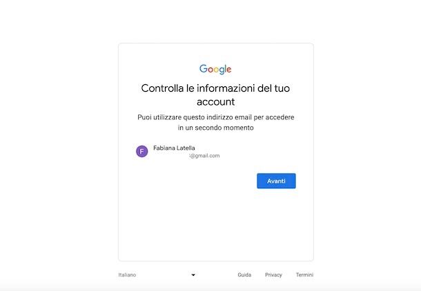 Creare nuovo account Gmail