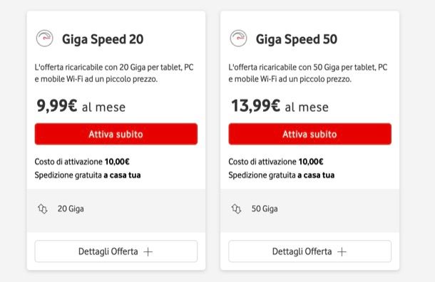 Vodafone: offerte ricaricabili chiavetta