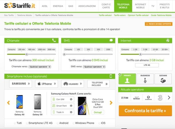 confronto tariffe cellulari