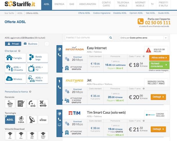 Verifica copertura ADSL