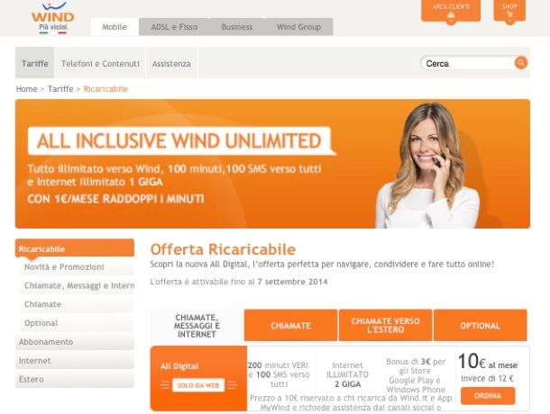 Tariffe Wind cellulari