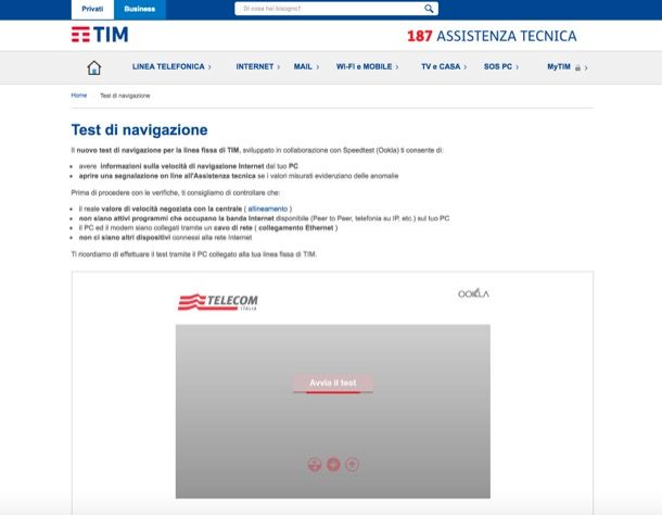 Speed Test ADSL Telecom Italia