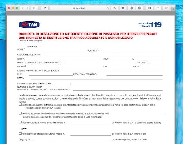 modulo per disdetta telecom