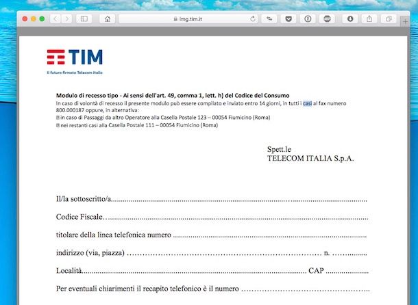 modulo recesso tim