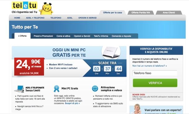 Offerte TeleTu ADSL