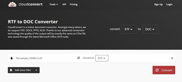 Convertire RTF in DOC con CloudConvert