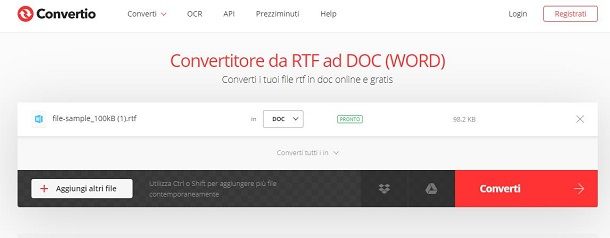 Convertire RTF in DOC con Convertio