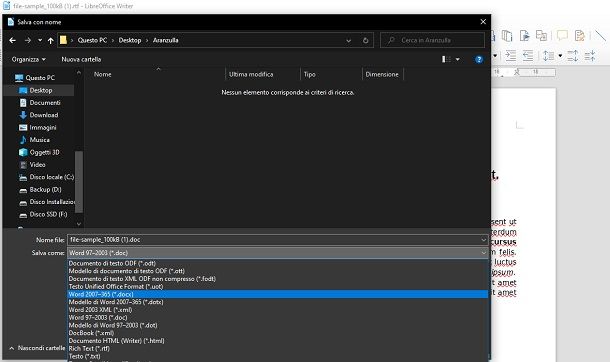 Convertire RTF in DOC con LibreOffice