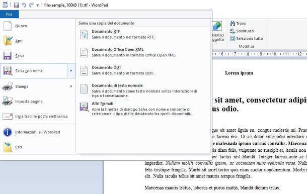 Convertire RTF in DOC con WordPad