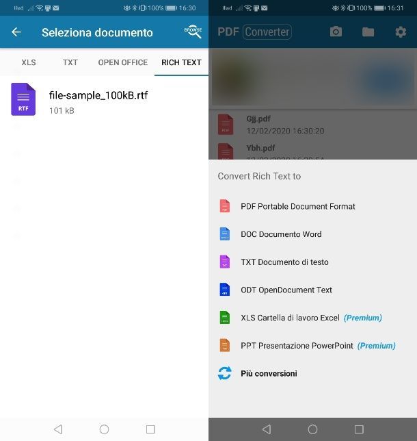 Convertire RTF in PDF con PDF Convertitore su Android