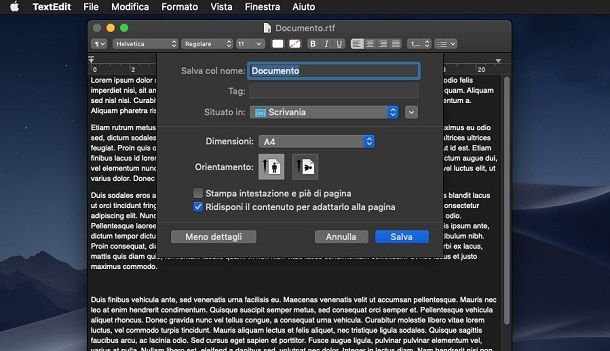 Convertire RTF in PDF con TextEdit