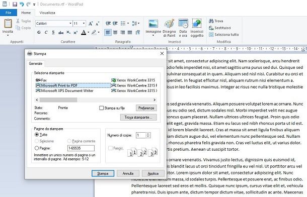 Convertire RTF in PDF con WordPad